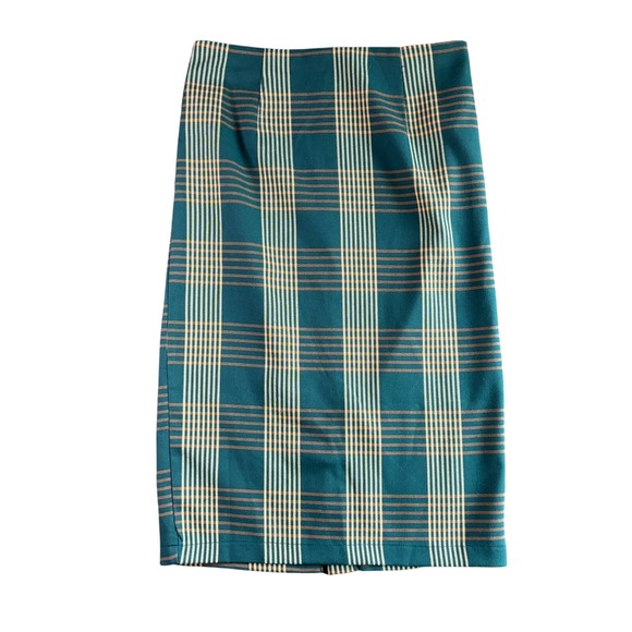 Forever 21 Dresses & Skirts - Womens Plaid Pencil Midi Skirt Teal Orange White Size‎ M formal